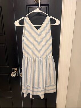 Girls Copper Key Blue and White Striped Dress